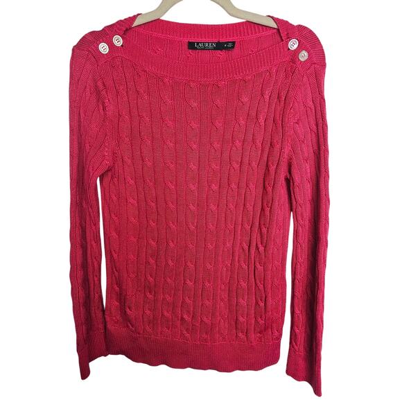 Lauren Ralph Lauren Womens Cable Knit Sweater Preppy Coquette Size M Classic Ivy - Picture 1 of 8